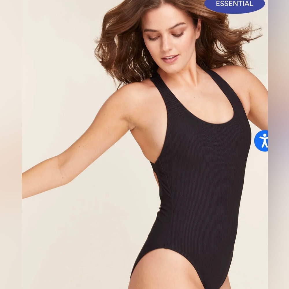 Andie Swim The Tulum One Piece Swimsuit Black Ribbed Size Large Tall NWT
